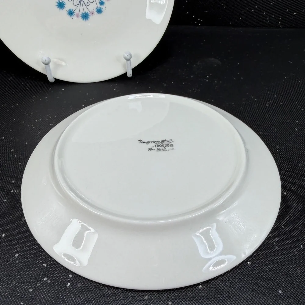 Iroquois Impromptu Ben Seibel Blue Pink Floral Plates Set of 2 6.25in MCM USA